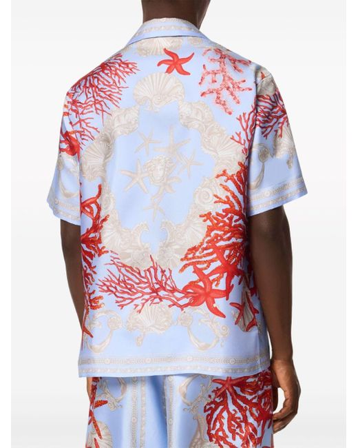 Versace Zijden Overhemd Met Hydrangea-print in het Blue voor heren