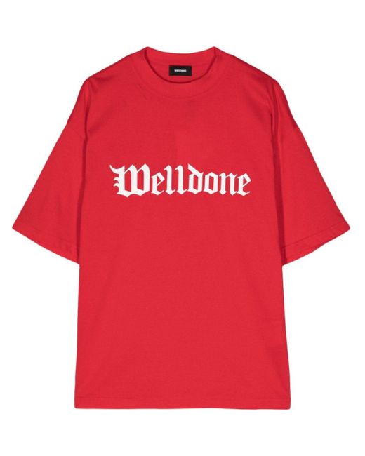 we11done Katoenen T-shirt Met Logoprint in het Red