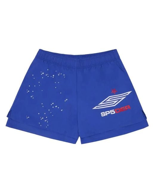 Sp5der Blue Pro Track Shorts for men