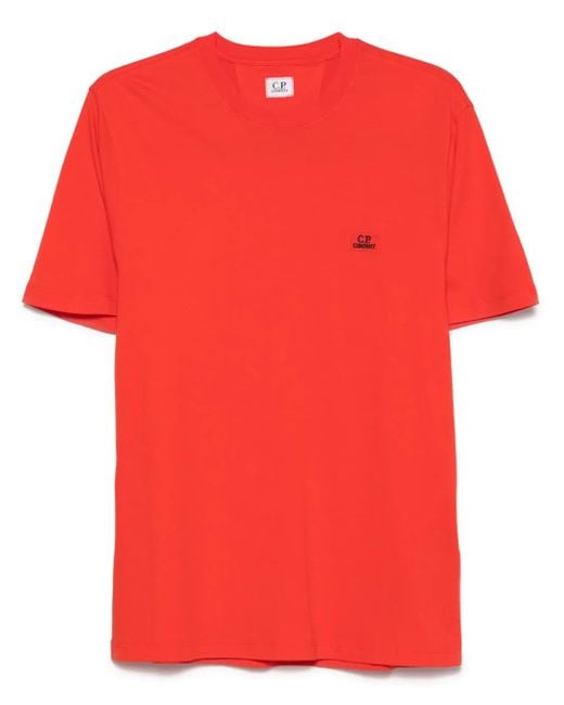 C P Company Red Cotton T-Shirt With Logo for men