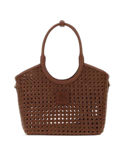 Miu Miu Brown Woven Leather Tote Bag