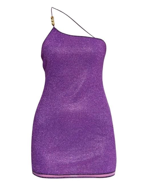 Oseree Purple Lumière Asymmetric Mini Dress
