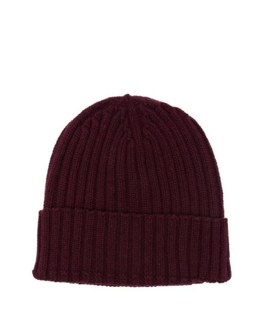 Dell'Oglio Red Ribbed Beanie Hat for men