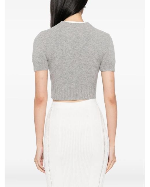 Self-Portrait Gray Ribbed Knit Top