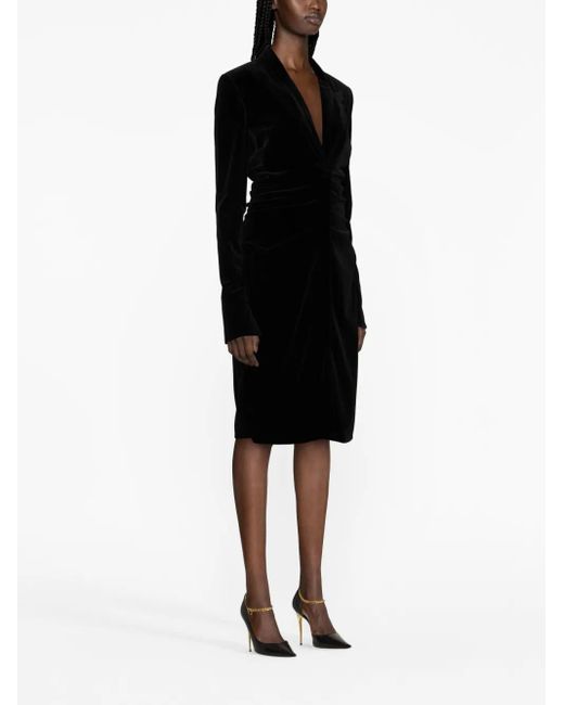 Tom Ford Black Plunging V-Neck Velvet Midi Dress
