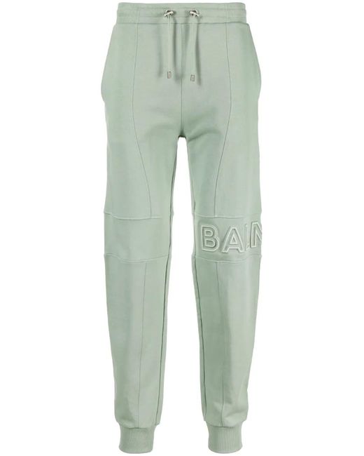 Balmain Green Logo-Embossed Track Pants for men