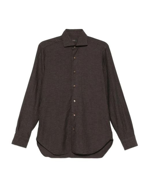 Barba Napoli Gray Textured Cotton Shirt for men