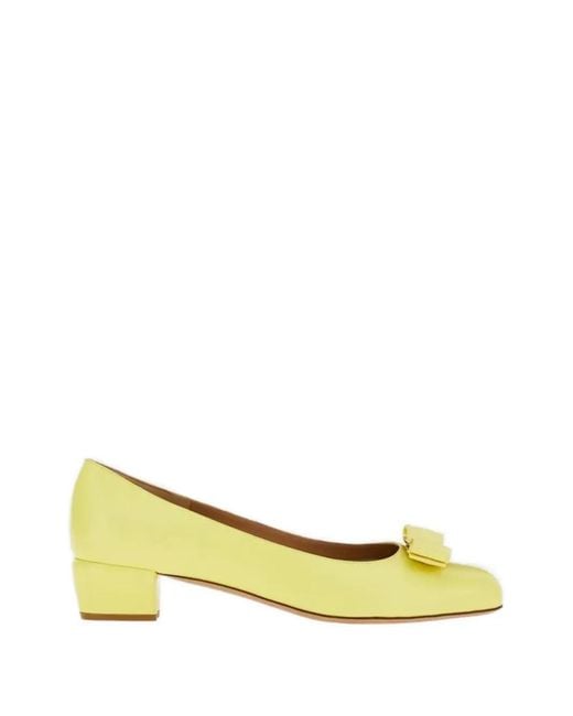 Ferragamo Yellow Vara-Bow Heeled Pumps