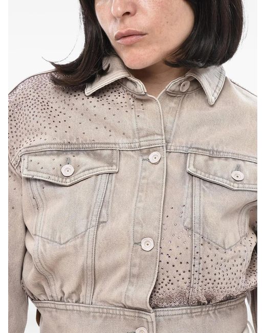 Off-White c/o Virgil Abloh Gray Rhinestone-Embellished Cropped Denim Jacket