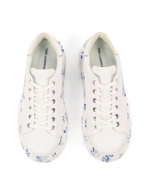 Karl Lagerfeld White Plateau-Sneakers mit Blumen