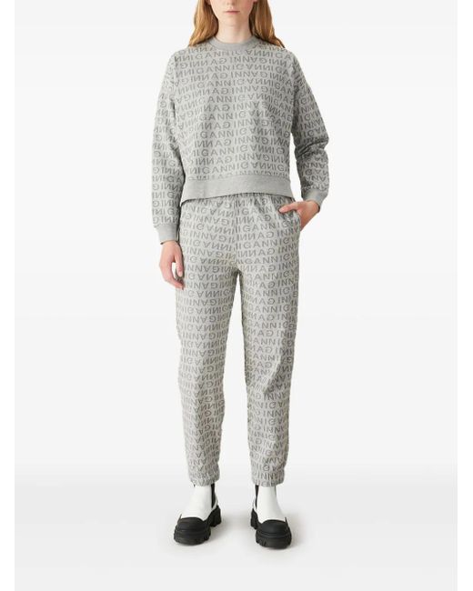 Ganni Gray Logo-Print Track Pants