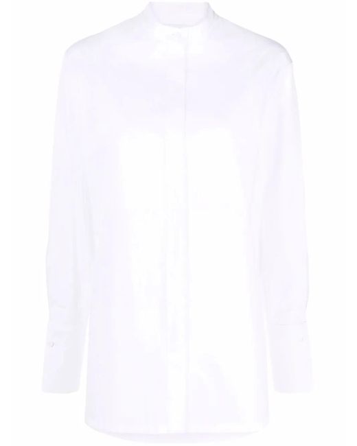 Mila Schon White Band-Collar Button-Front Tailored Shirt