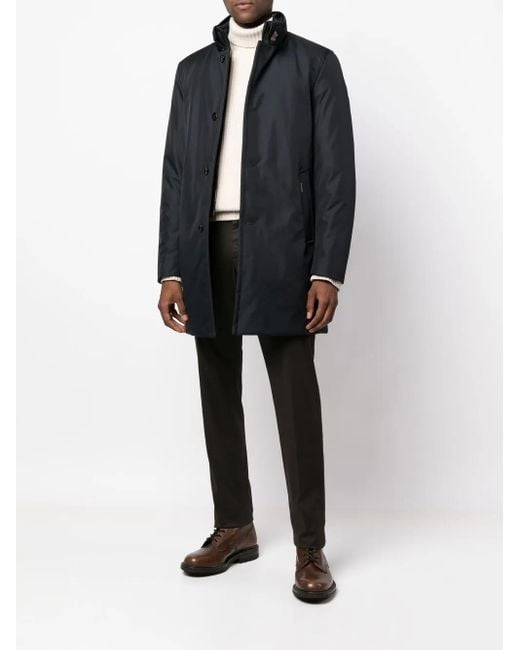 Moorer Blue Buttoned-Up High-Neck Coat for men
