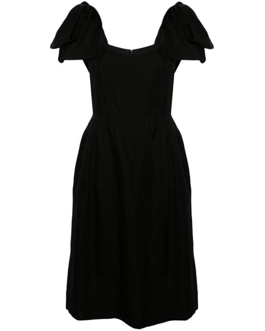 Chloé Black Bow-detailed Ramie Midi Dress
