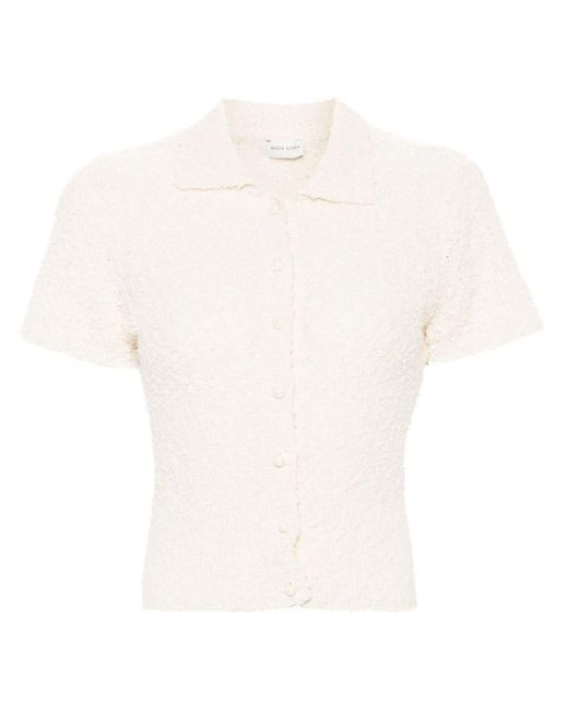 Magda Butrym White Cream-Colored Bouclé Knit Button-Up Shirt