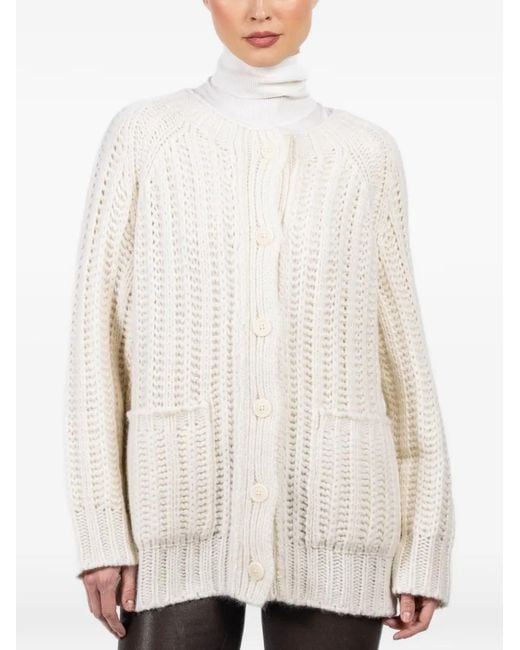 Iris Von Arnim White Delphina Buttoned Pocket Cardigan
