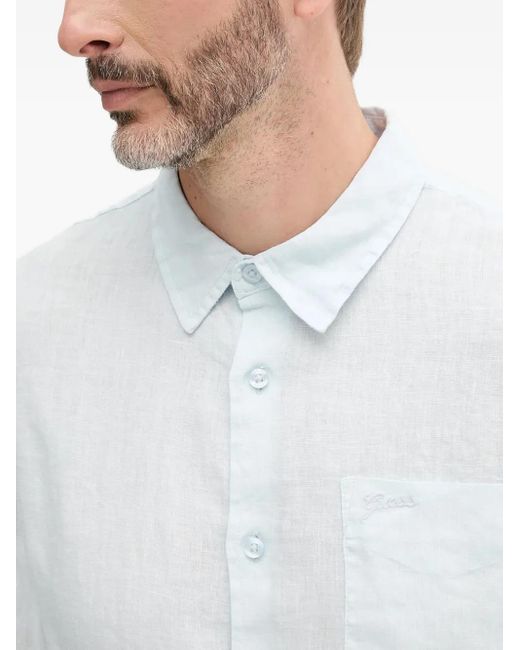 Camicia A Maniche Lunghe Con Taschino di Guess in White da Uomo