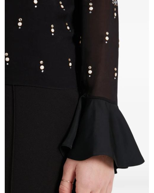 Temperley London Black Crystal-Embellished Pussy-Bow Blouse