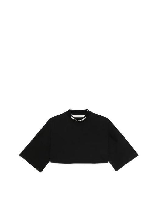 Palm Angels Black Logo-Print Cropped T-Shirt