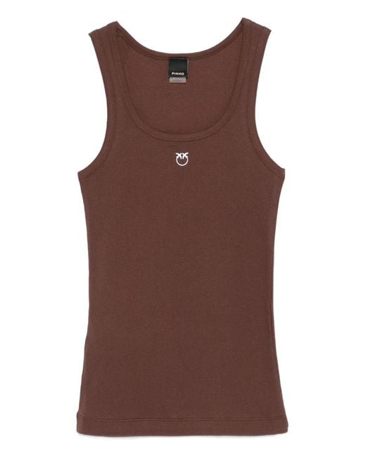 Pinko Brown Vest Top With Love Birds Golden Detail