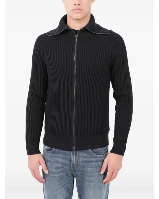 Zanone Black Funnel-Neck Zip-Up Cardigan for men