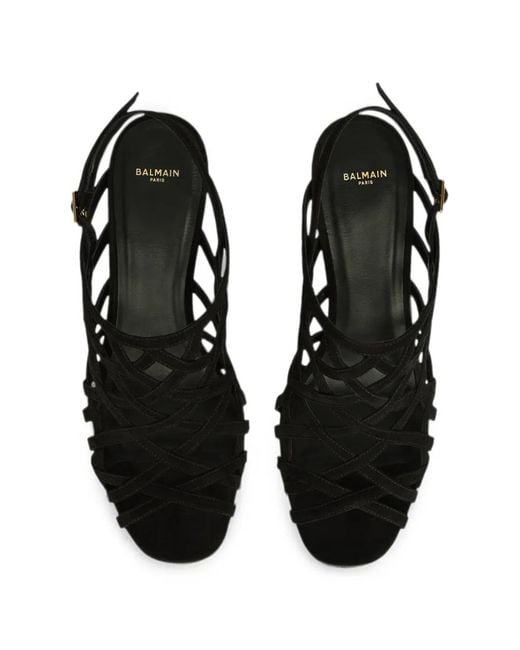 Balmain Black Wedge Cage Sandals