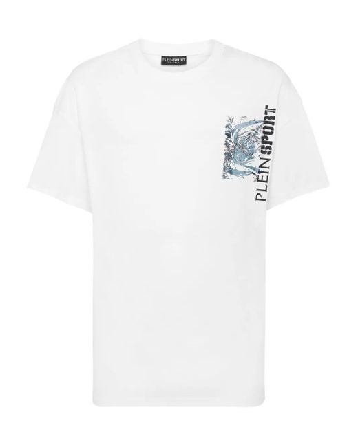 Philipp Plein White Tiger-Print Cotton T-Shirt for men