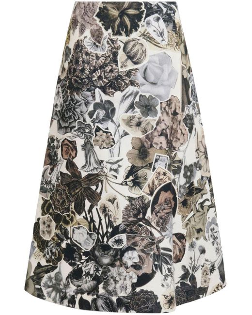 Marni Gray Floral-print A-line Skirt