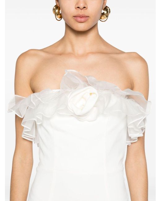 Vestido de fiesta con aplique floral Alessandra Rich de color White