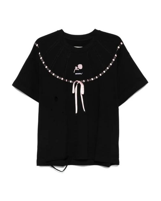 SEEN USERS Black Altered Dreamwear Embellished-Bow T-Shirt