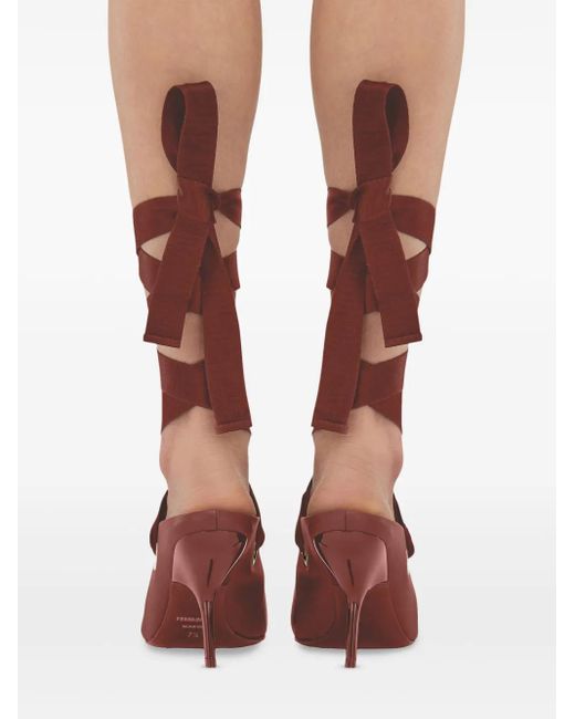 Ferragamo Brown 85Mm Ribbon-Detail Pointed-Toe Pumps