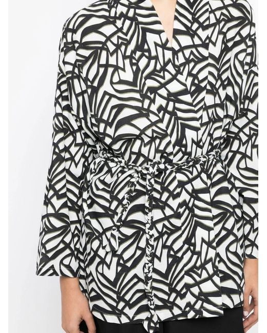 Bambah Black Geometric-Print Wrap Blouse