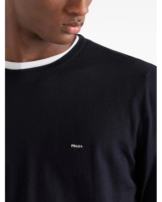 Prada Black Superfine Wool Crew-Neck Sweater for men