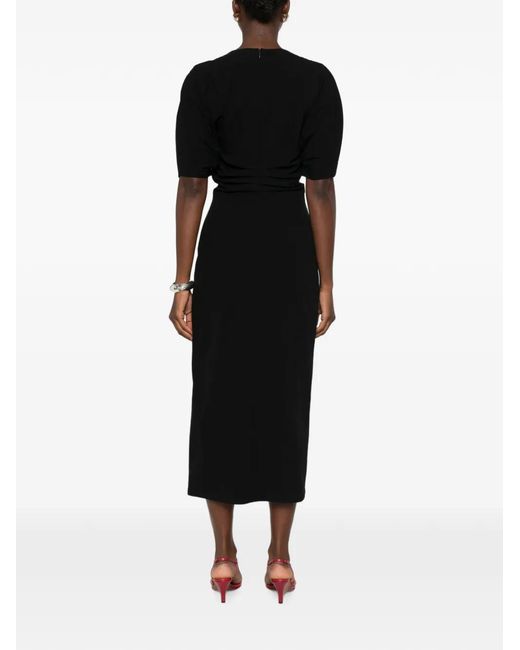 Proenza Schouler Black Scoop-Neck Puff-Sleeve Midi Dress