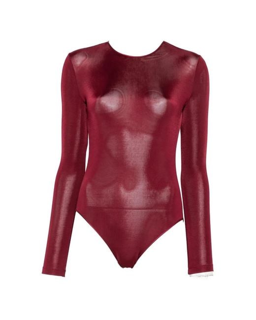 Saint Laurent Red Open-Back Long-Sleeve Bodysuit