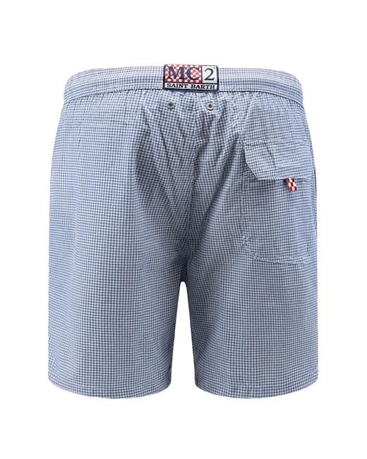Mc2 Saint Barth Blue Paimos Check Drawstring Swim Shorts for men
