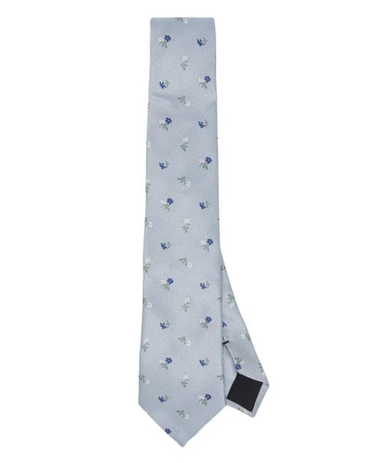Paul Smith Blue Floral-embroidered Silk Tie for men