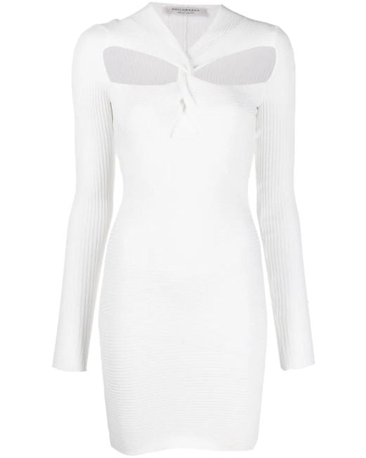Philosophy Di Lorenzo Serafini White Cut-Out Detail Ribbed Mini Dress