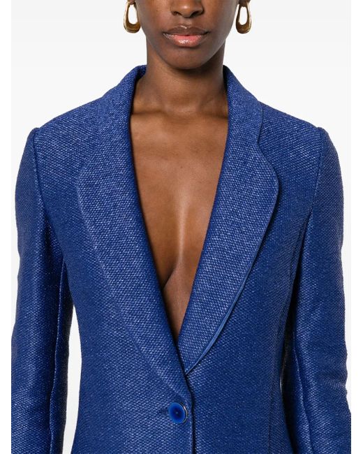 Giorgio Armani Blue Single-breasted Jacket In A Raffia-effect Jacquard Cotton-blend Jersey