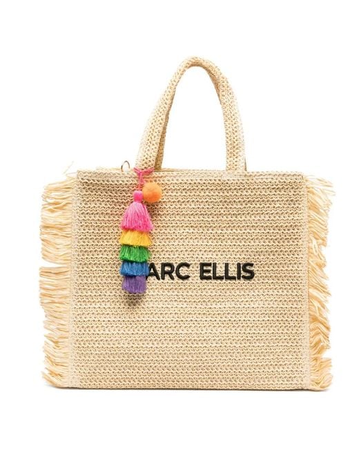 Marc Ellis Natural Fringed Logo-Patch Tote Bag