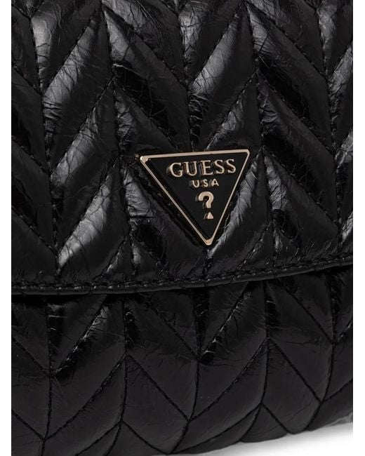 Guess Black Cheryl Quilted Chevron-Stitch Cross Body Bag