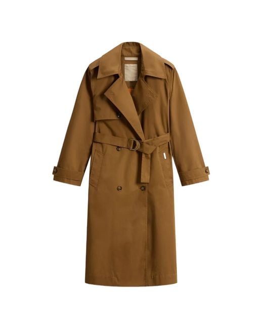Woolrich Natural Trench Ceinturé À Boutonnière Croisée