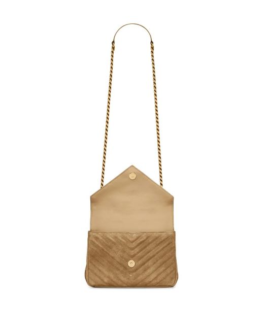 Saint Laurent Natural Medium College Quilted Suede Shoulder Bag