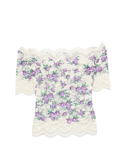 Rabanne White Embroidered Lace-Trim Top