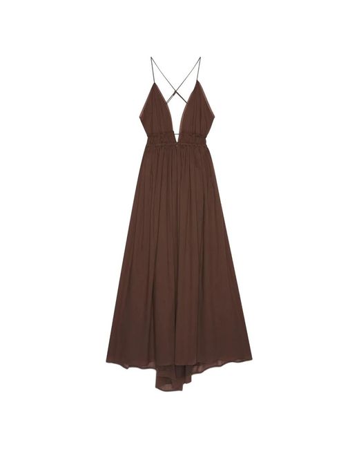 Ottod'Ame Brown Plunging Cross-Back Dress