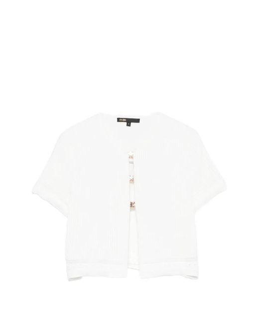 Maje White Ribbed-Knit Cropped Top
