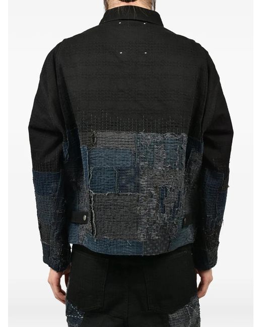 Dear BORO Blue Zip-Fastening Patchwork Jacket for men