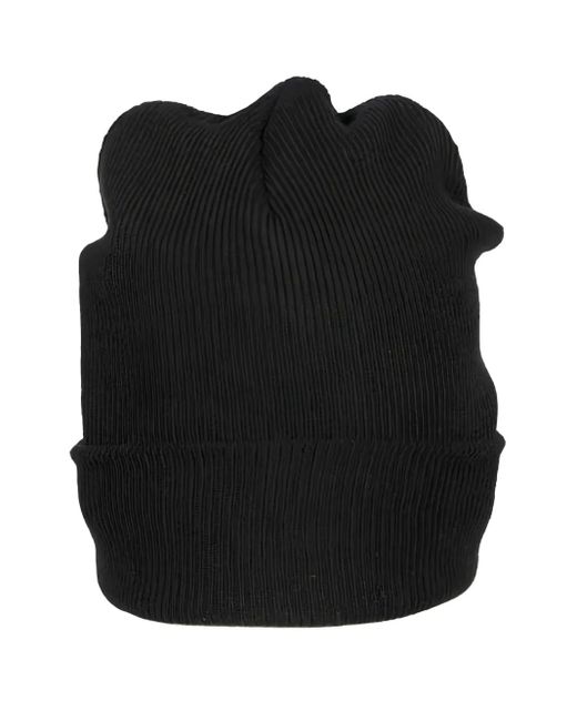 DKNY Black Logo-Patch Beanie Hat