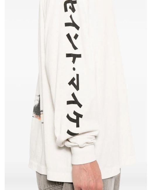 Le Mont St Michel White Graphic-Print Long-Sleeve T-Shirt for men