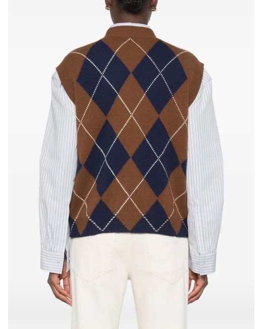 Be You Blue Argyle-Knit Button-Up Gilet